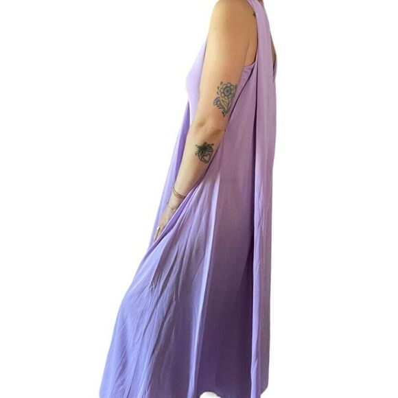 Vintage 1970s Womens Lavender V Neck Retro Disco Mid Mod Maxi Dress Sz M - Picture 6 of 7